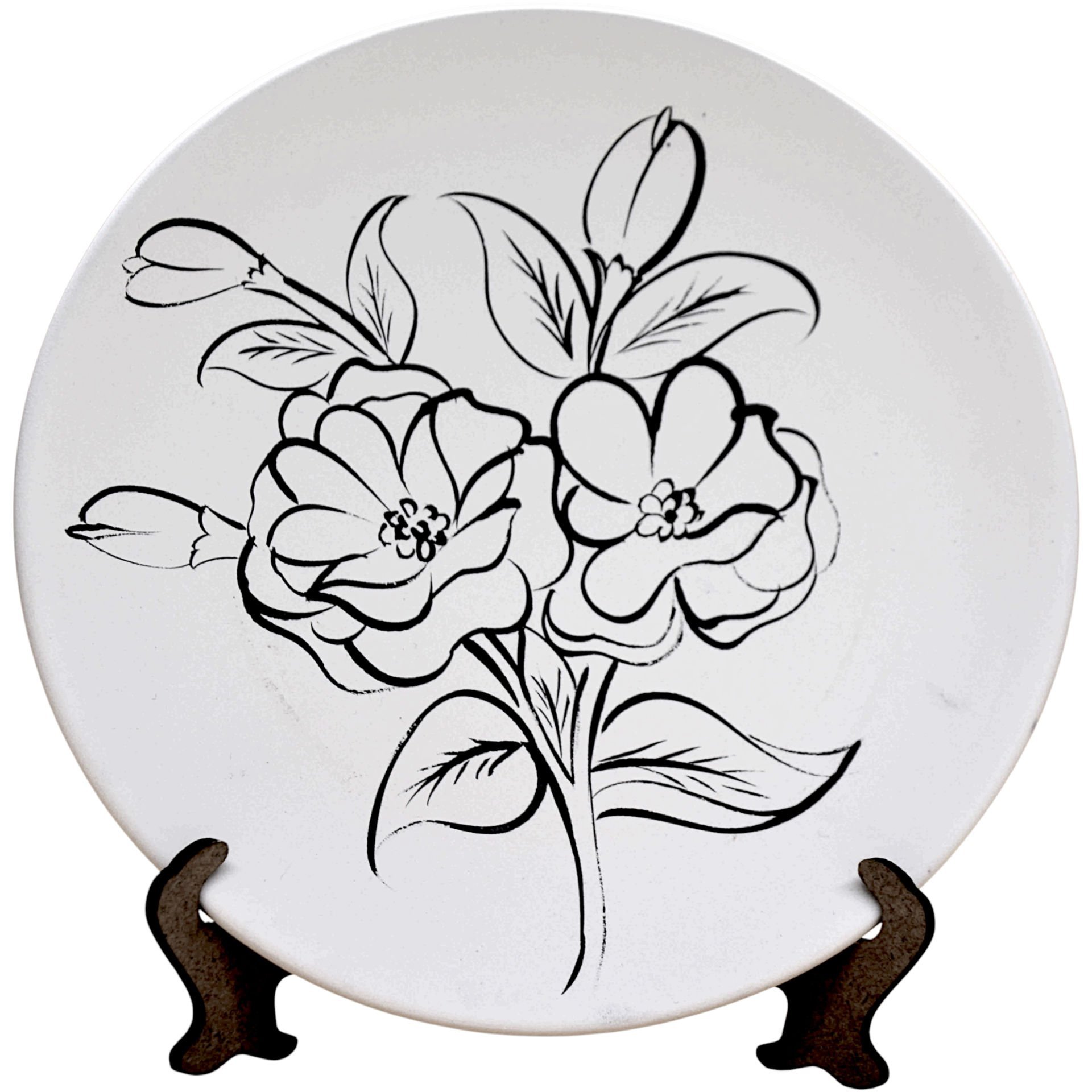 Boyanabilir 18cm Tahrirli Çini Bisküvi Tabak Gül Desenli