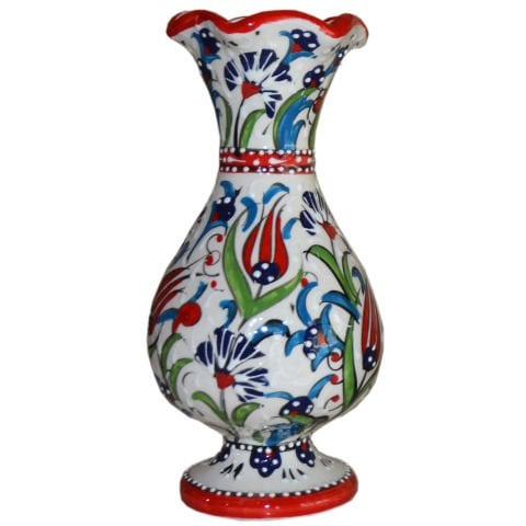 25cm Kütahya El   Dekoru Çini Seramik Lale Karanfil Desenli Hediyelik Sümbül Vazo
