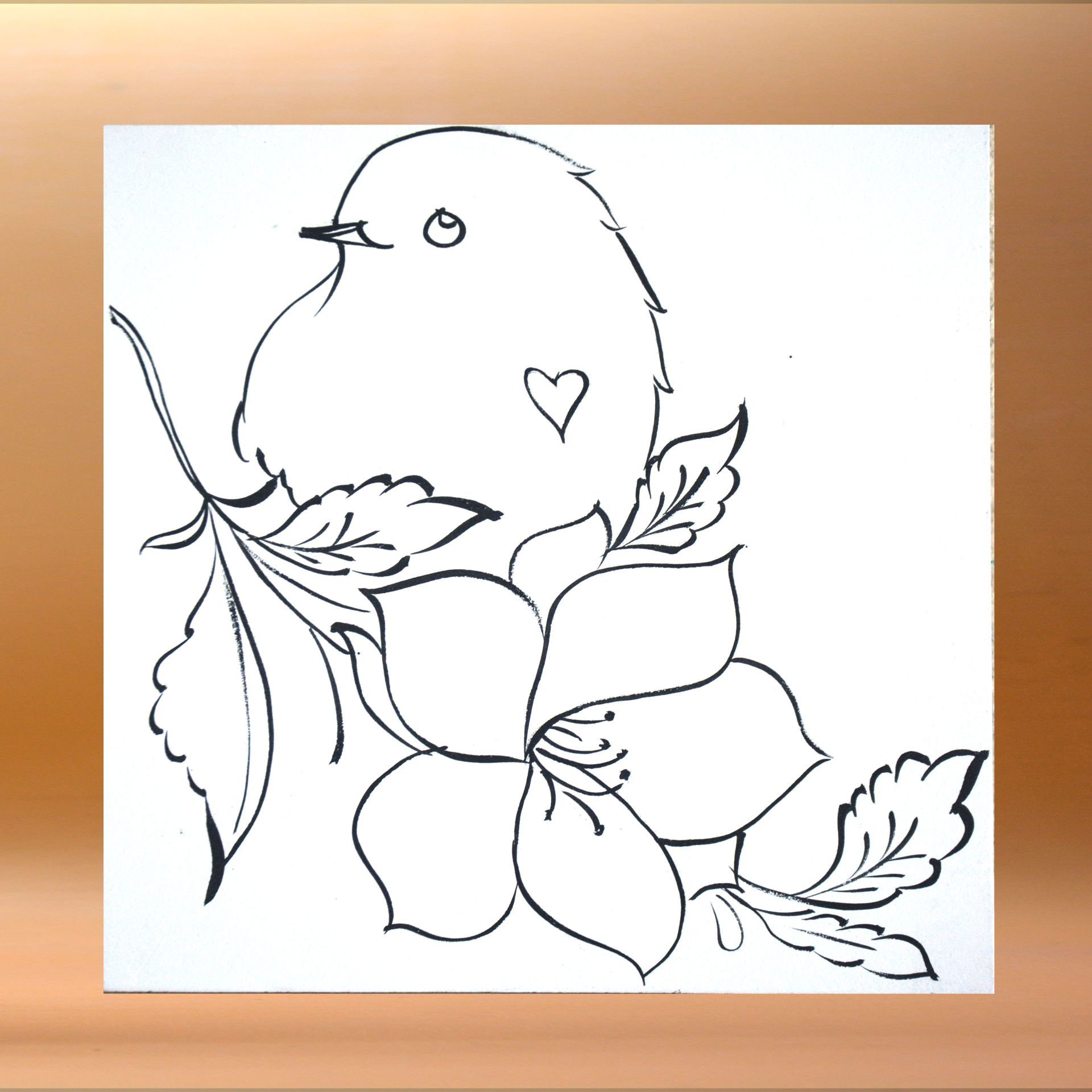 20*20 Kütahya Boyanacak  Çini Tahrirli Karo Kuş Desenli