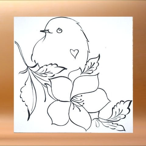 20*20 Kütahya Boyanacak  Çini Tahrirli Karo Kuş Desenli