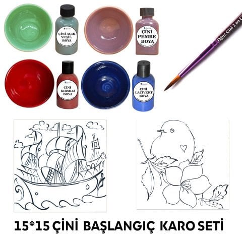 Çini Eğitim Başlangıç  Tahrirli Karo Boya Fırça Seti