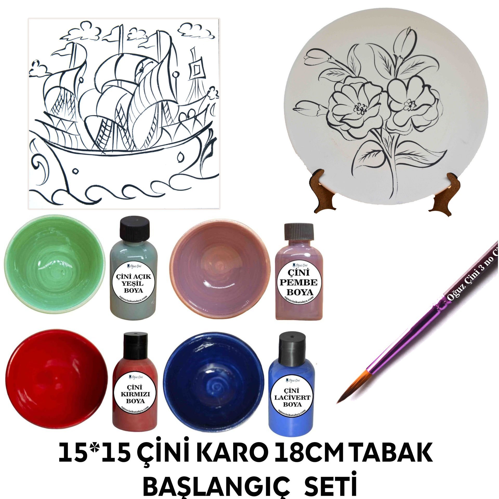 Okullar İçin Çini Başlangıç Boyama Tahrirli Karo , Tabak Boya Fırça Seti
