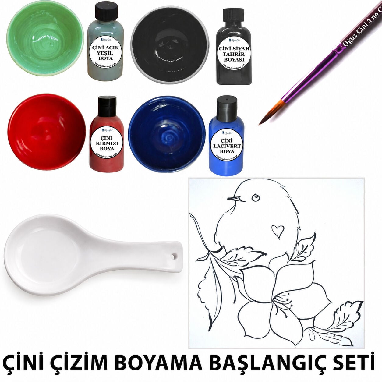 Çini Bisküvi Kaşıklık Tahrirli Karo Çini Başlangıç Seti