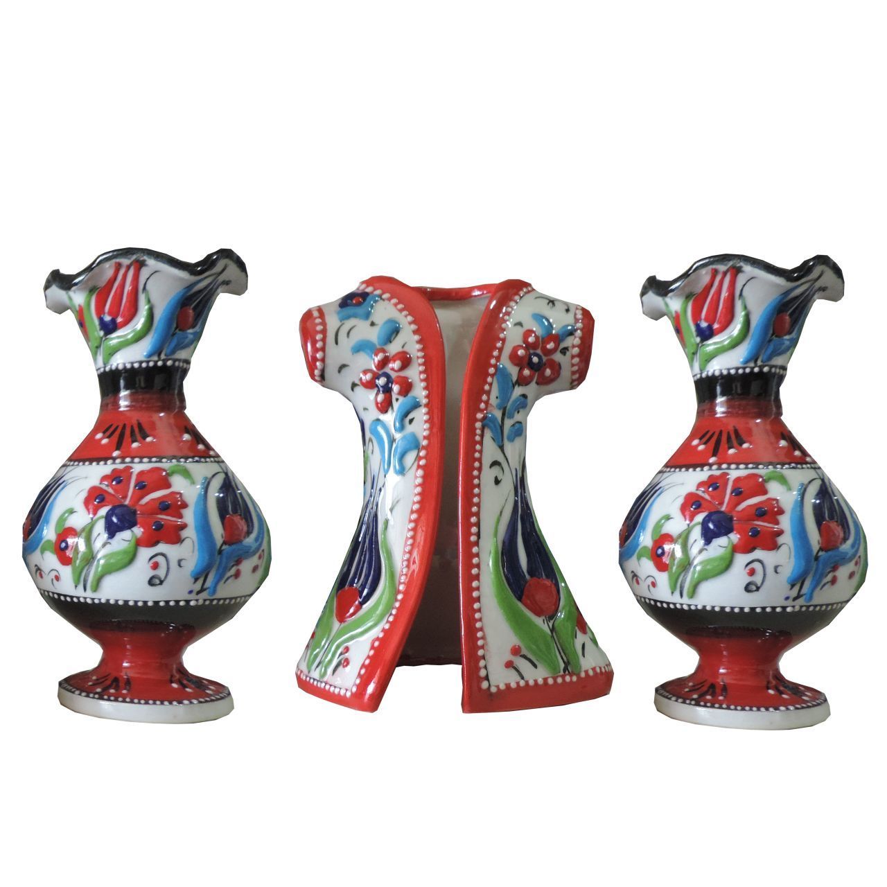Oğuz Çini  2 ADET 15 CM VAZO 1 ADET 15 CM KAFTAN SETİ