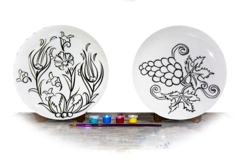 Taş Boyama Çini Motifli Zeka Geliştirici Aktivite Eğitim Seti Hobi Uygulama 4 Renk Akrilik Boya