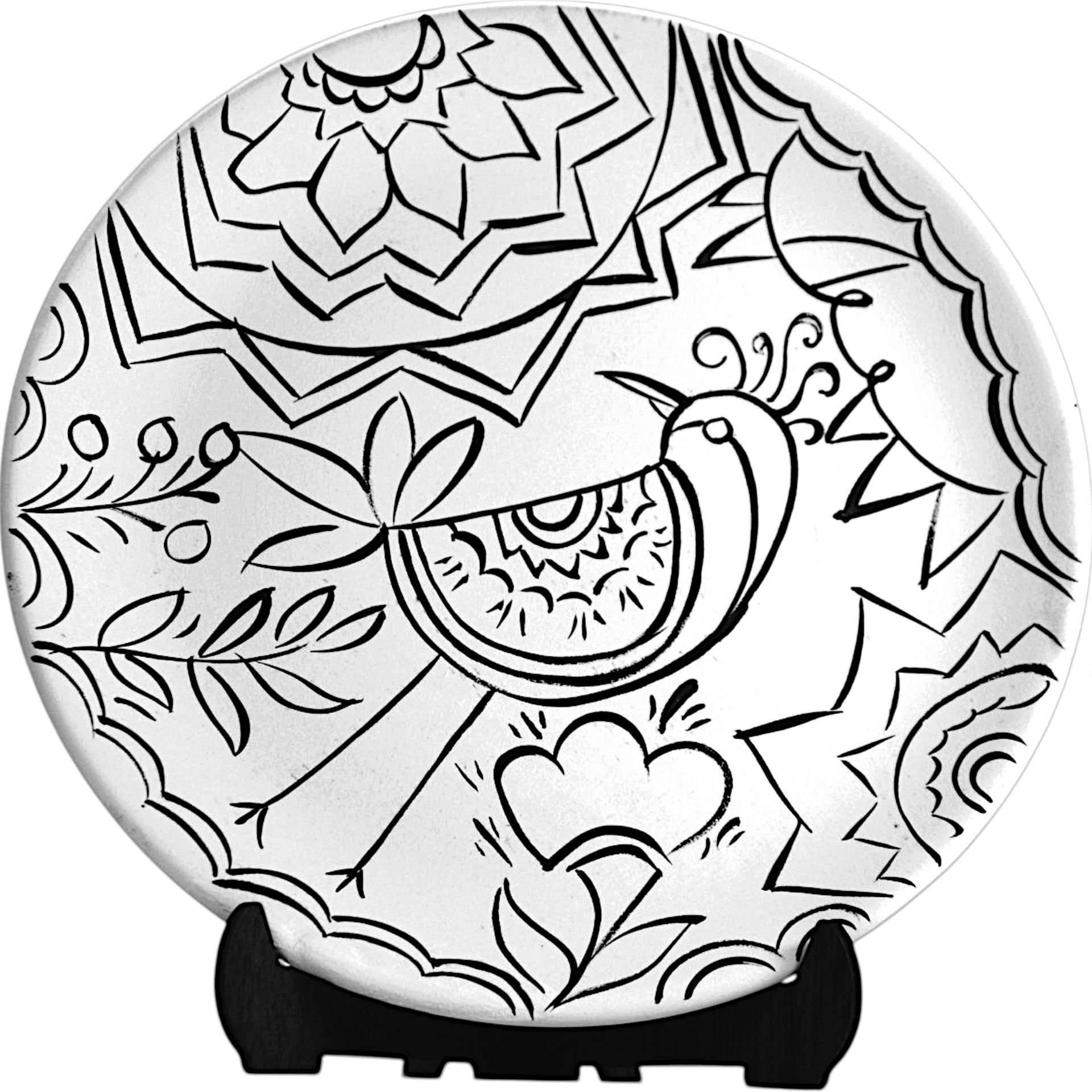 Tahrirli Çini Bisküvi Tabak Sevgi Kuşu