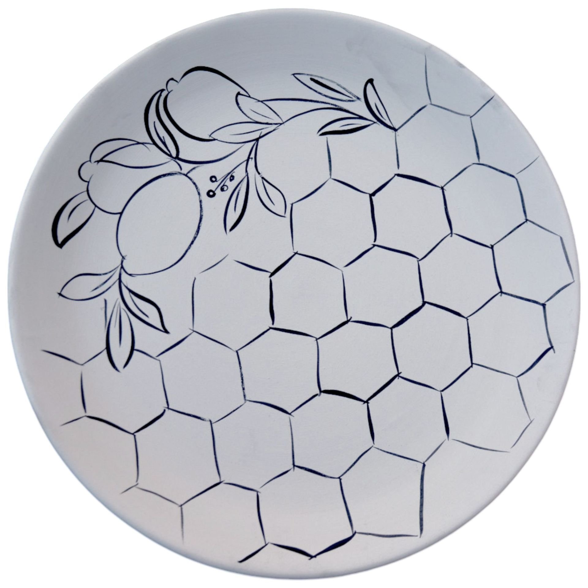 Çini Tahrirli Bisküvi Limon Bal Petek Desenli Kütahya Kendin Yap Boyanabilir Tabak