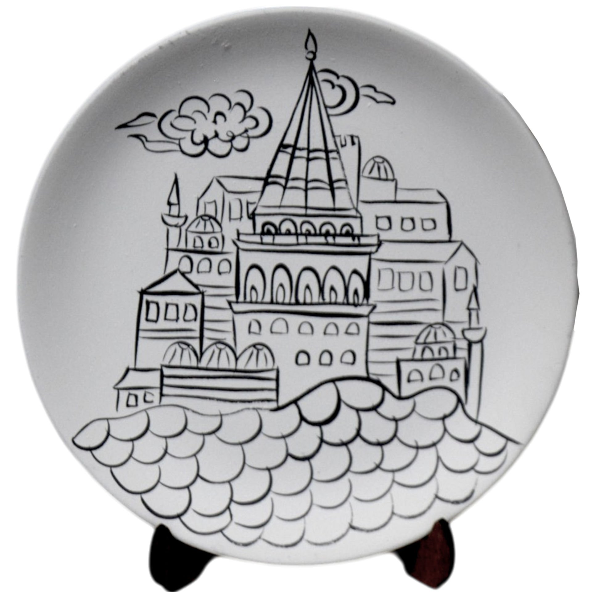 Galata Kulesi Desenli Çini Tahrirlenmiş Tabak