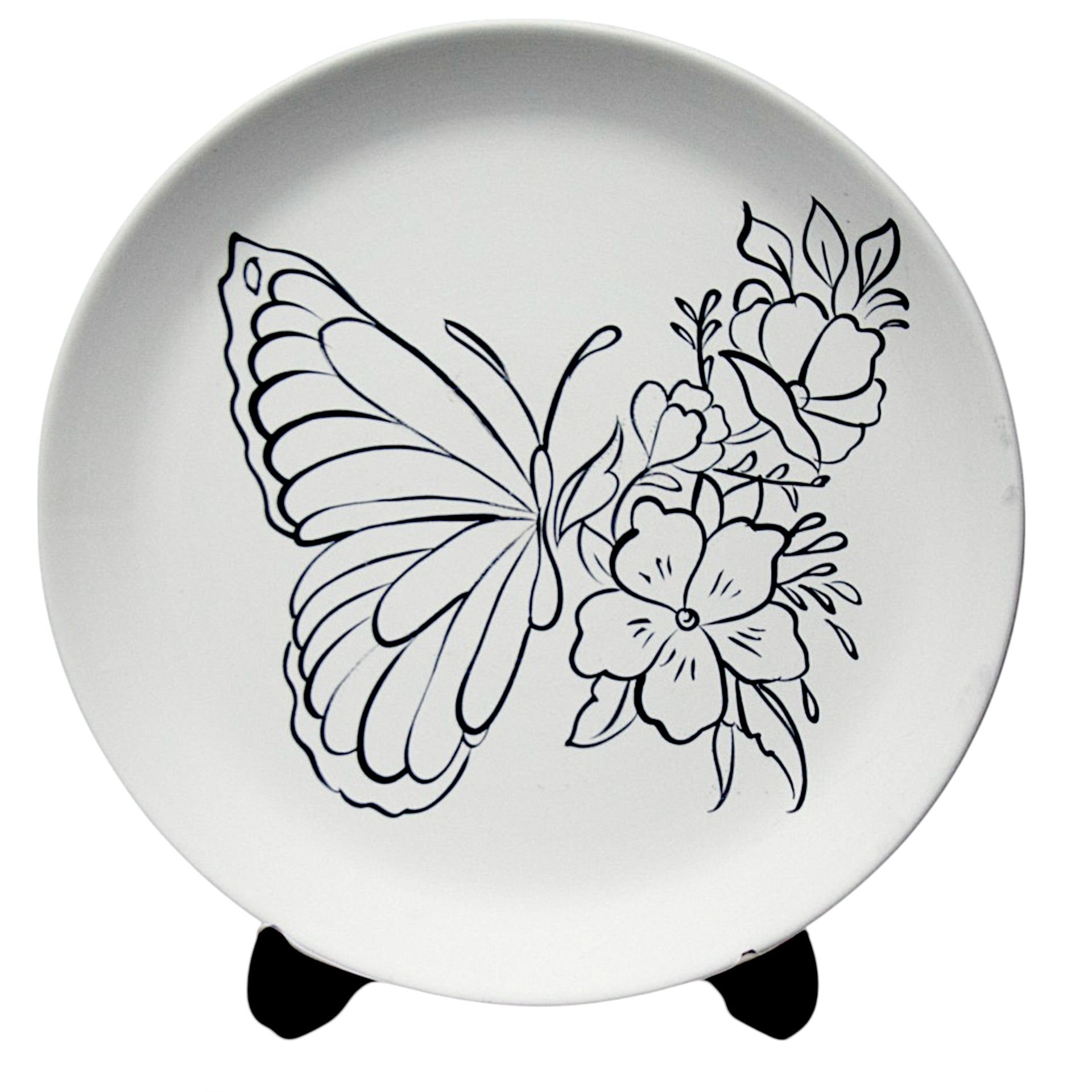 Kelebek Desenli Çini Tahrirlenmiş Boyanabilir Tabak