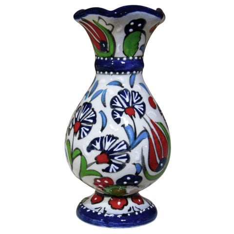 15cm Kütahya El   Dekoru Çini Seramik Lale Karanfil Desenli Hediyelik Sümbül Vazo