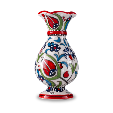 15cm Kütahya El   Dekoru Çini Seramik Lale Karanfil Desenli Hediyelik Sümbül Vazo