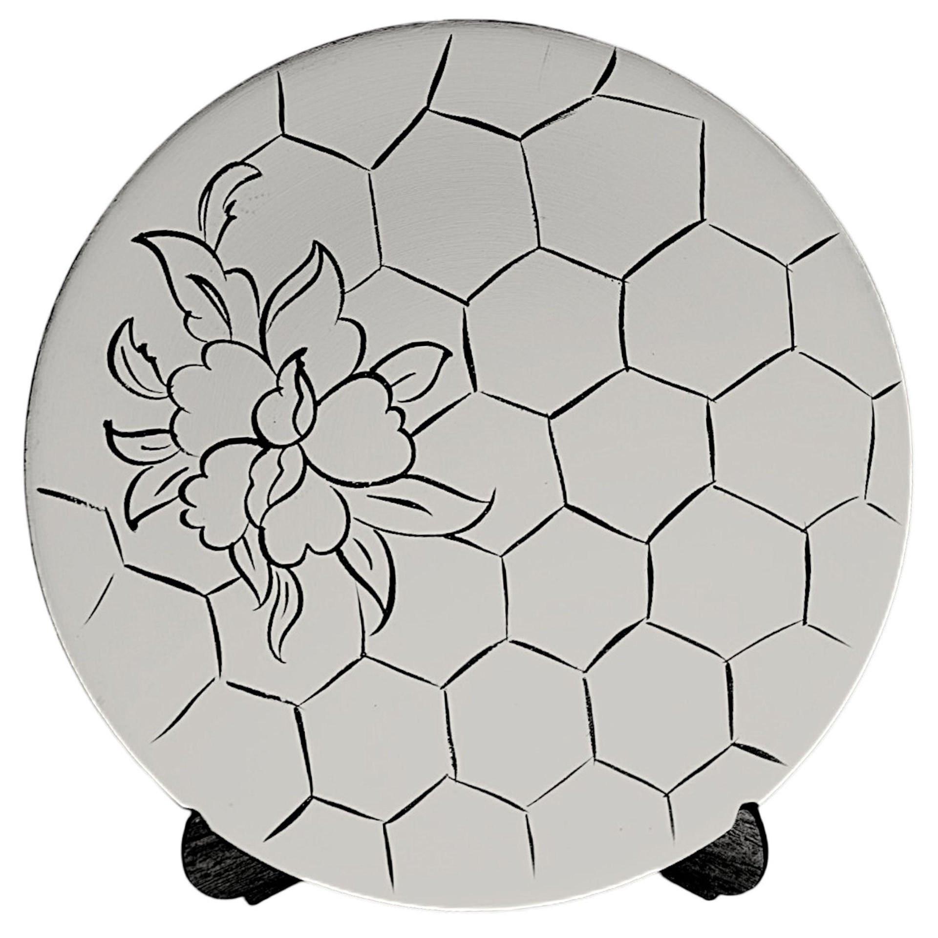 Boyanabilir Mandala Petek Çiçek Desenli Tahrirli Çini Bisküvi Tabak