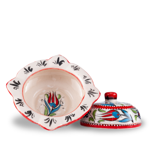 Hediyelik El İşlemesi Seramik Kare Şekerlik