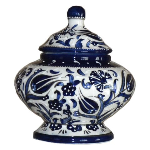 Hediyelik El İşlemesi Seramik Şekerlik Mavi Beyaz