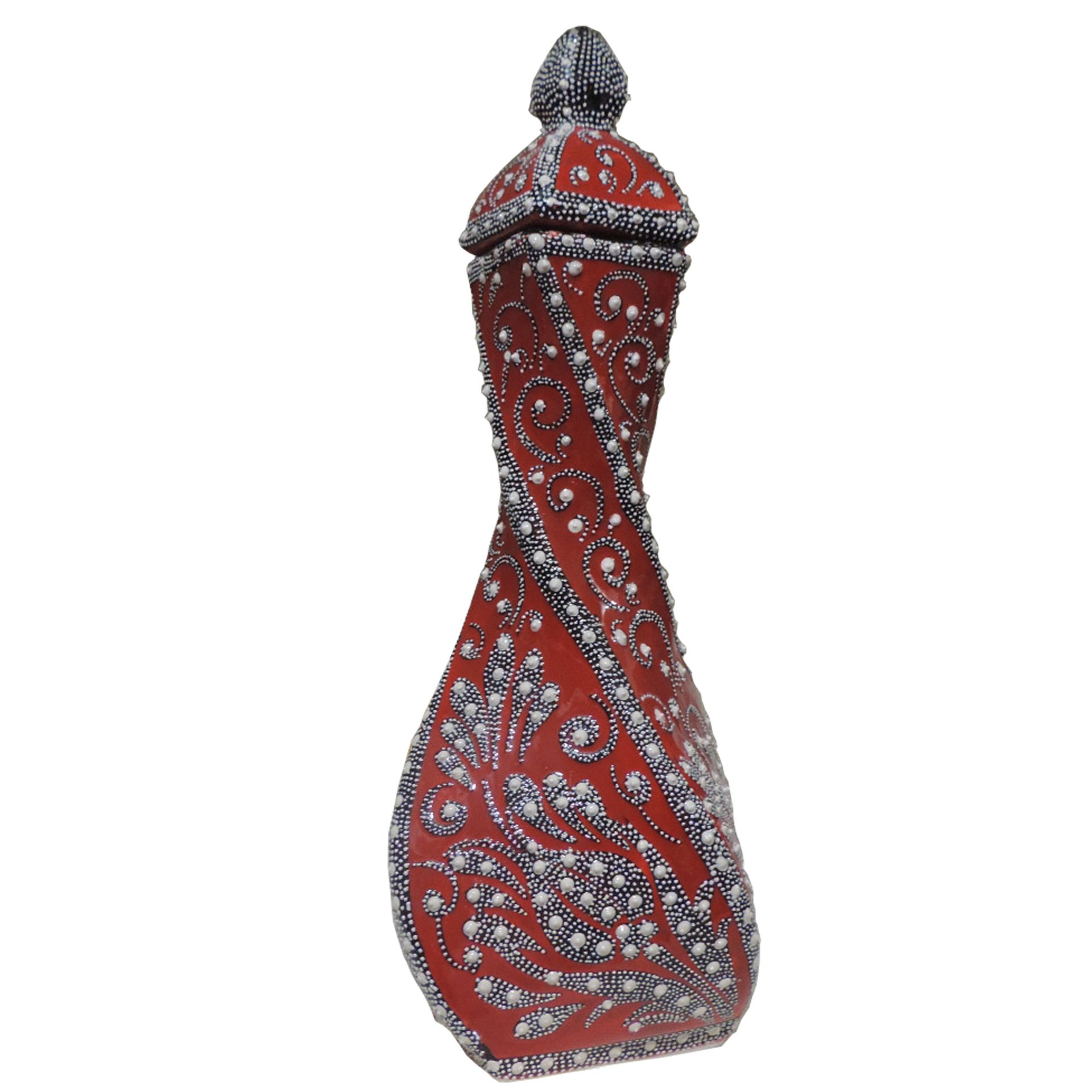 Oğuz Çini  Kare Vazo Tek Kırmızı Noktalı