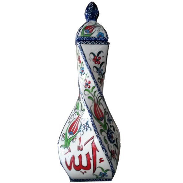 Oğuz Çini  Kare Vazo Ayetli