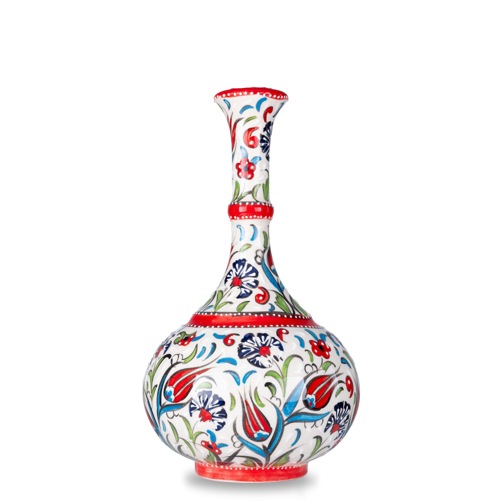 Oğuz Çini Dekoratif Şık Ev Süsü Modern Seramik  30 cm Gözyaşı Vazo KIRMIZI