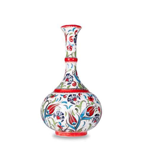 Oğuz Çini Dekoratif Şık Ev Süsü Modern Seramik  30 cm Gözyaşı Vazo KIRMIZI