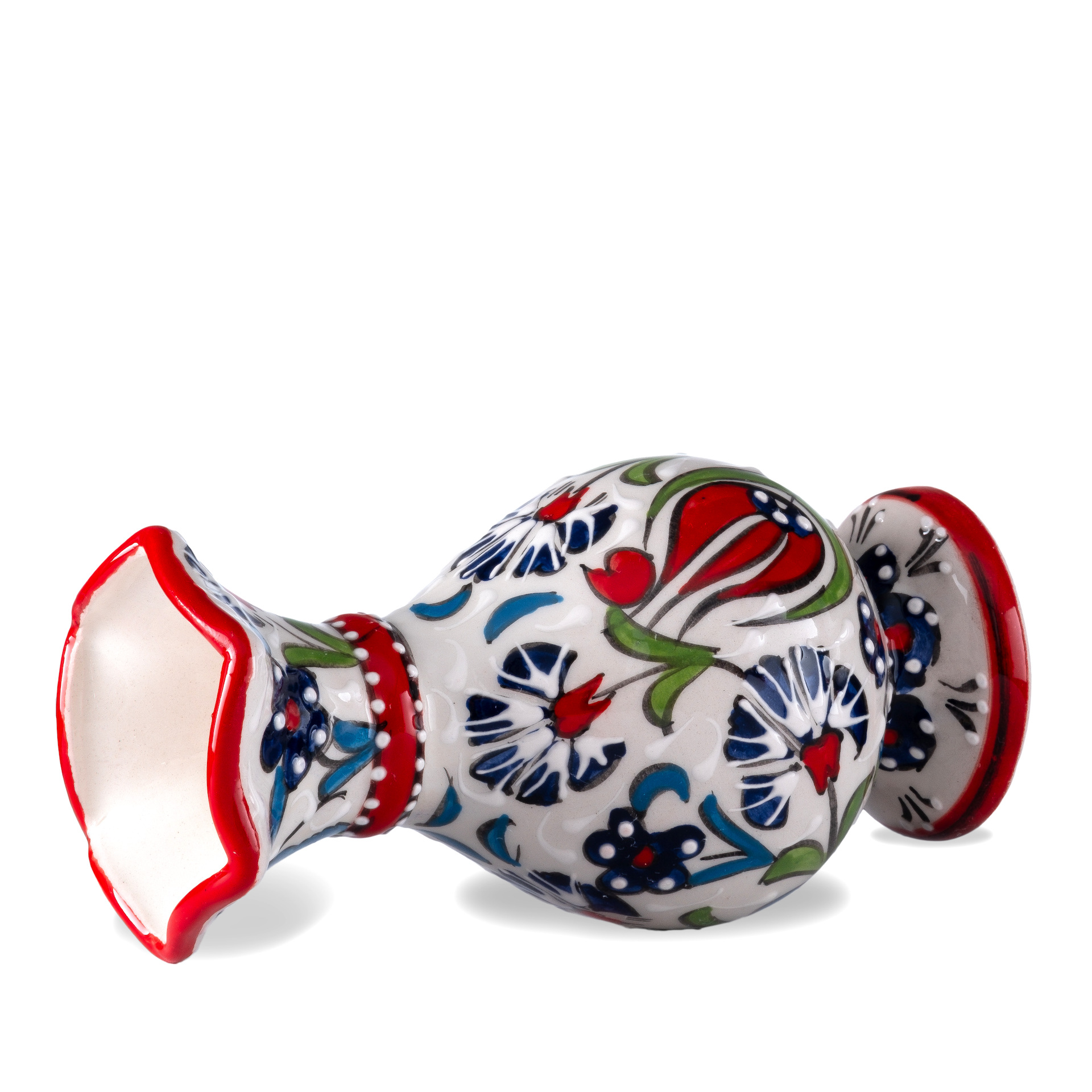 15cm Kütahya El   Dekoru Çini Seramik Lale Karanfil Desenli Hediyelik Sümbül Vazo KIRMIZI