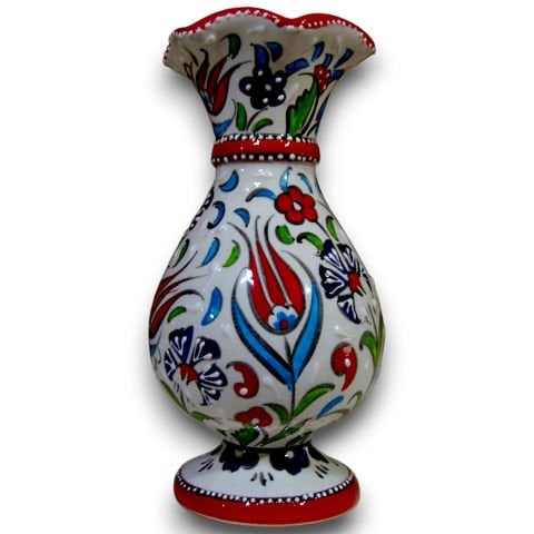 15cm Kütahya El   Dekoru Çini Seramik Lale Karanfil Desenli Hediyelik Sümbül Vazo