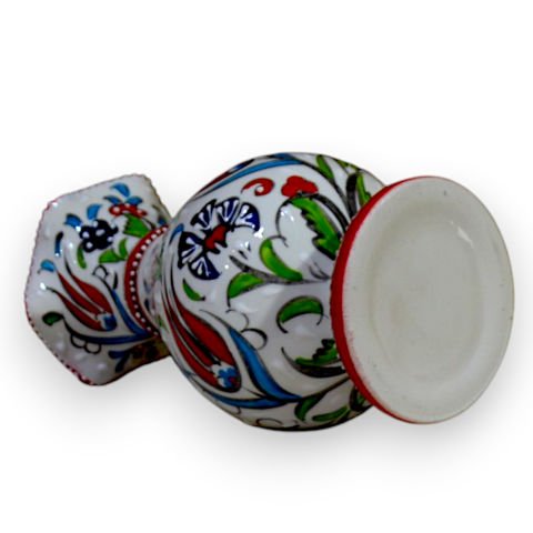 15cm Kütahya El   Dekoru Çini Seramik Lale Karanfil Desenli Hediyelik Sümbül Vazo KIRMIZI