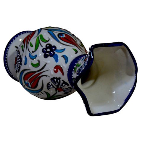 15cm Kütahya El   Dekoru Çini Seramik Lale Karanfil Desenli Hediyelik Sümbül Vazo LACİVERT