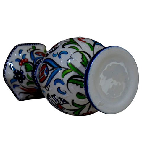 15cm Kütahya El   Dekoru Çini Seramik Lale Karanfil Desenli Hediyelik Sümbül Vazo LACİVERT