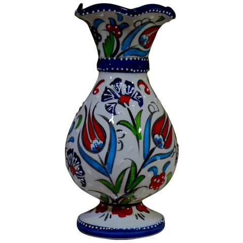 15cm Kütahya El   Dekoru Çini Seramik Lale Karanfil Desenli Hediyelik Sümbül Vazo LACİVERT