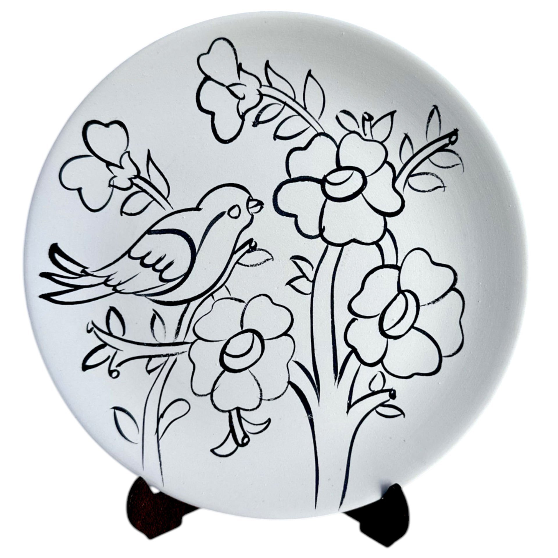 Tahrirli Çini Bisküvi Tabak Dala Konmuş Kuş