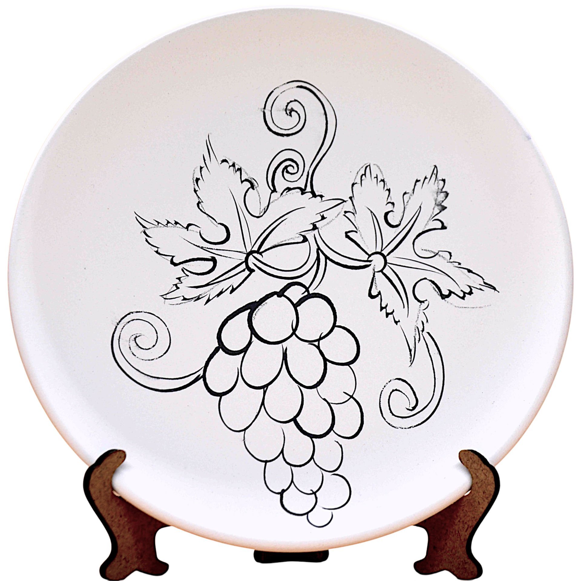 Boyanabilir Üzüm Desenli Tahrirli Çini Bisküvi Tabak