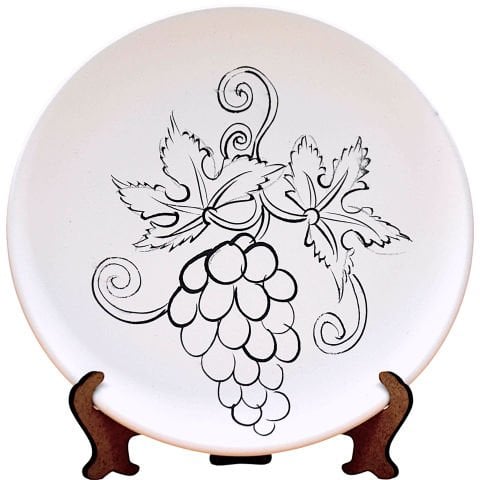Boyanabilir Üzüm Desenli Tahrirli Çini Bisküvi Tabak