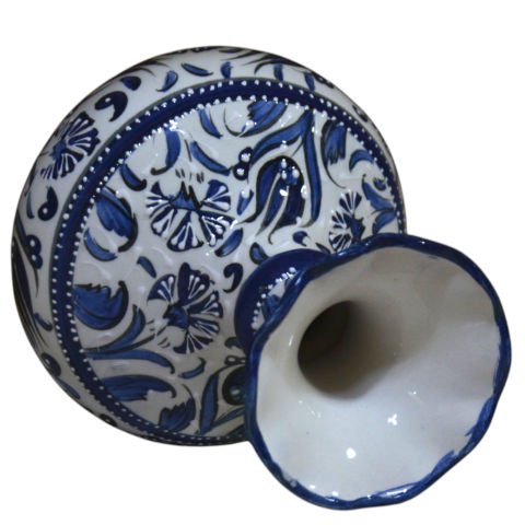 Dekoratif Ev Süsü Şık Modern 20 cm Geniş vazo Mavi Beyaz