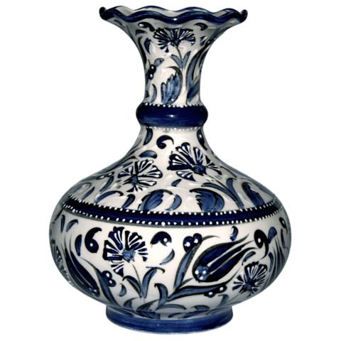 Dekoratif Ev Süsü Şık Modern 20 cm Geniş vazo Mavi Beyaz