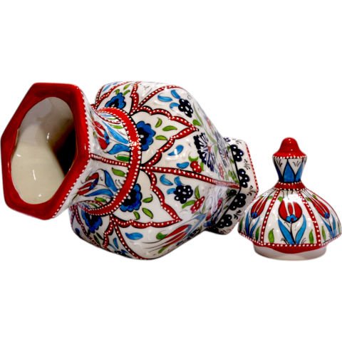 Oğuz Çini Dekoratif Şık Modern Seramik  Altıgen Küp KIRMIZI