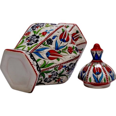 Oğuz Çini Dekoratif Şık Modern Seramik  Altıgen Küp KIRMIZI