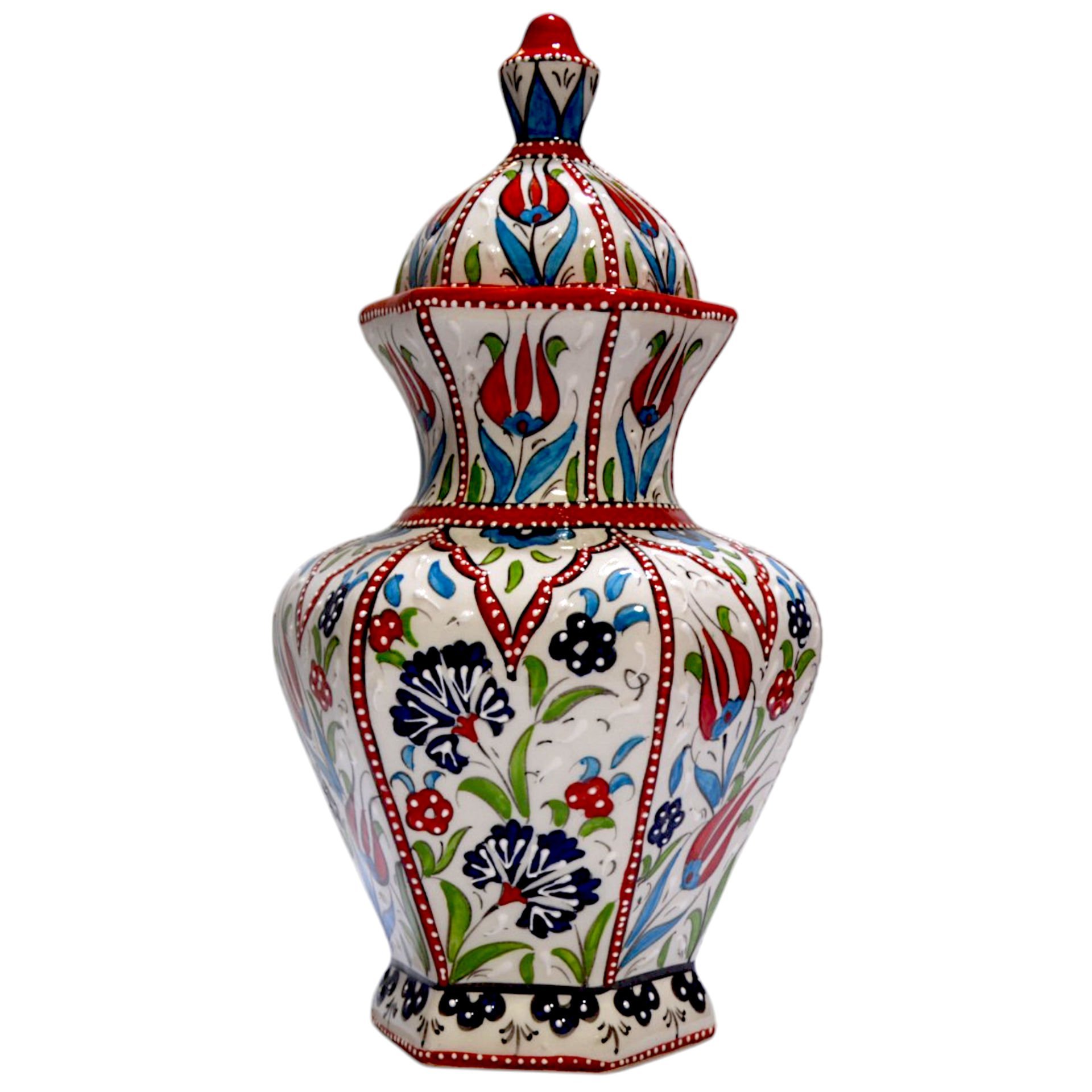 Oğuz Çini Dekoratif Şık Modern Seramik  Altıgen Küp KIRMIZI