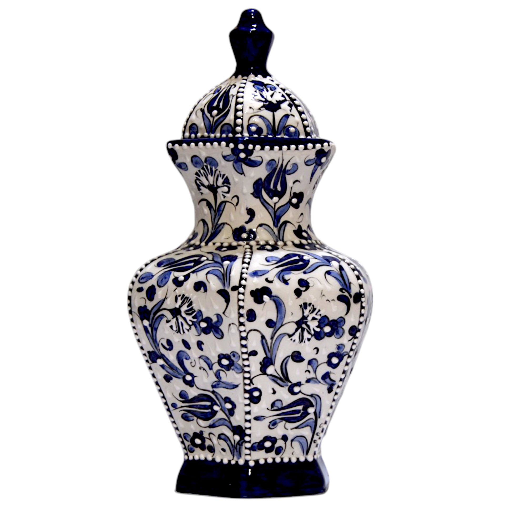 Oğuz Çini Dekoratif Şık Modern Seramik  Altıgen Küp Mavi Beyaz