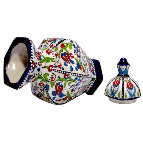 Oğuz Çini Dekoratif Şık Modern Seramik  Altıgen Küp LACİVERT