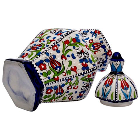 Oğuz Çini Dekoratif Şık Modern Seramik  Altıgen Küp LACİVERT