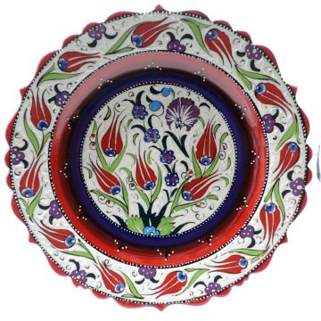 Desenli Çini Tabak Kırmızı Lacivert 18cm