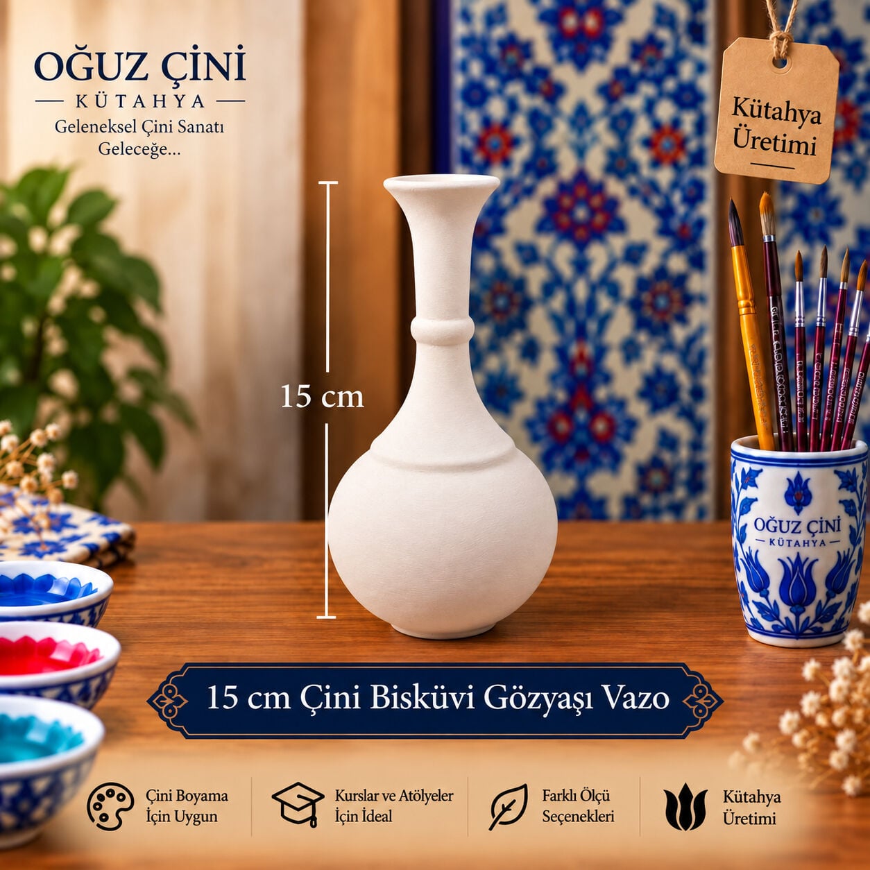 15 cm Çini Bisküvi Gözyaşı Vazo