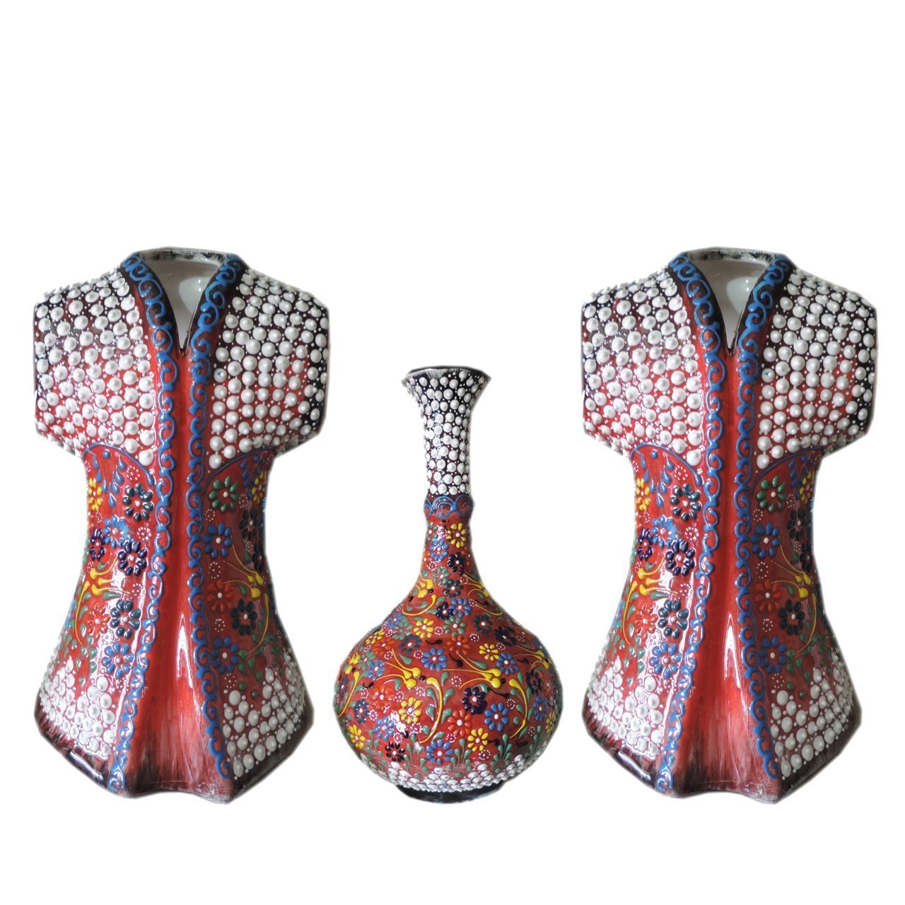 2 Tane 28 cm Çini Kaftan 1 Tane 20cm Çini Vazo Seti