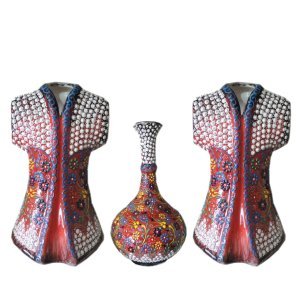 2 Tane 28 cm Çini Kaftan 1 Tane 20cm Çini Vazo Seti