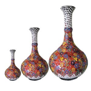 Üçlü Çini Dantel Gözyaşı Vazo Seti