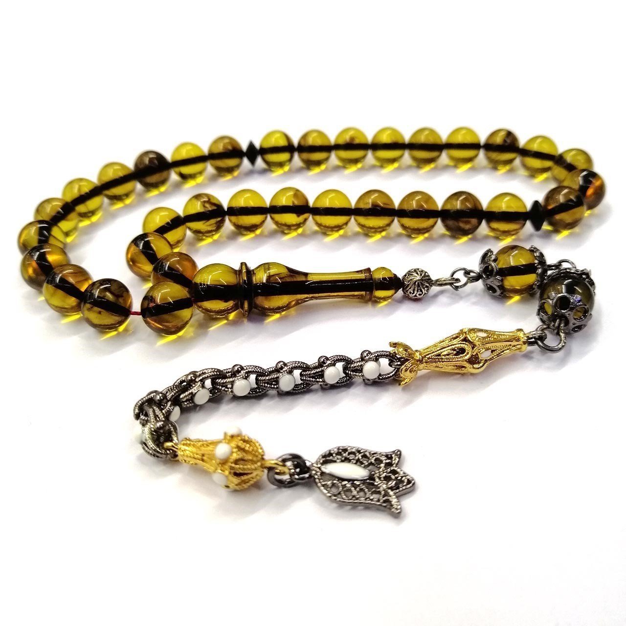 Küre Kesim Şeffaf Yeşil Renk Ateş Kehribar Tesbih