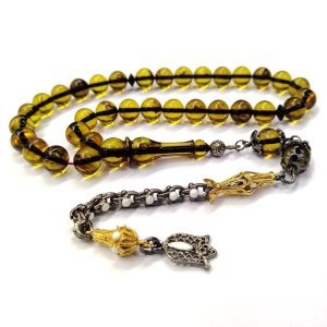 Küre Kesim Şeffaf Yeşil Renk Ateş Kehribar Tesbih