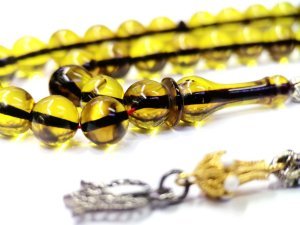 Küre Kesim Şeffaf Yeşil Renk Ateş Kehribar Tesbih