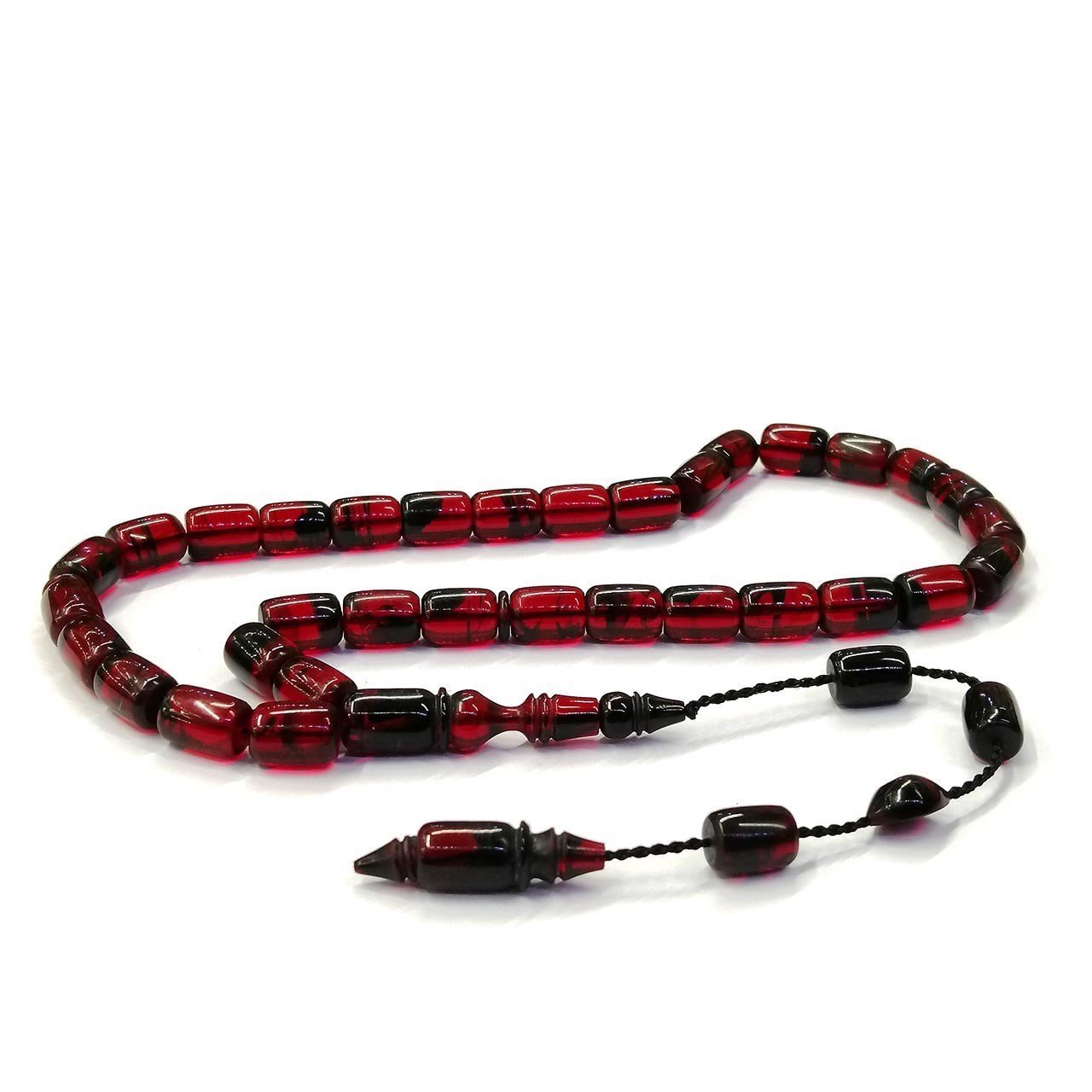 Sistemli Püsküllü Kapsül Kesim Kırmızı Renk Ateş Kehribar Tesbih