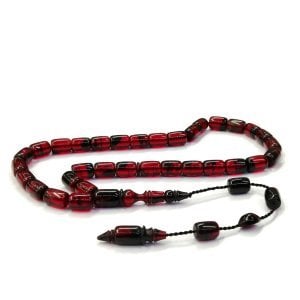 Sistemli Püsküllü Kapsül Kesim Kırmızı Renk Ateş Kehribar Tesbih