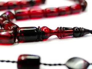 Sistemli Püsküllü Kapsül Kesim Kırmızı Renk Ateş Kehribar Tesbih